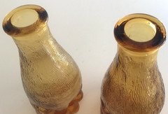 Empoli Figural Cat Dog Amber Glass Carafe Decanter Genie Bottle Pair MCM 1960s