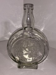 Vintage Grape and Vine Round Bottle Wine 9.75” Tall Clear Glass Embossed Vase