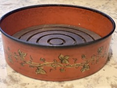 Vintage Italian Wine Bottle Coaster Cinnabar Red Metal Hand Painted/Wood Insert