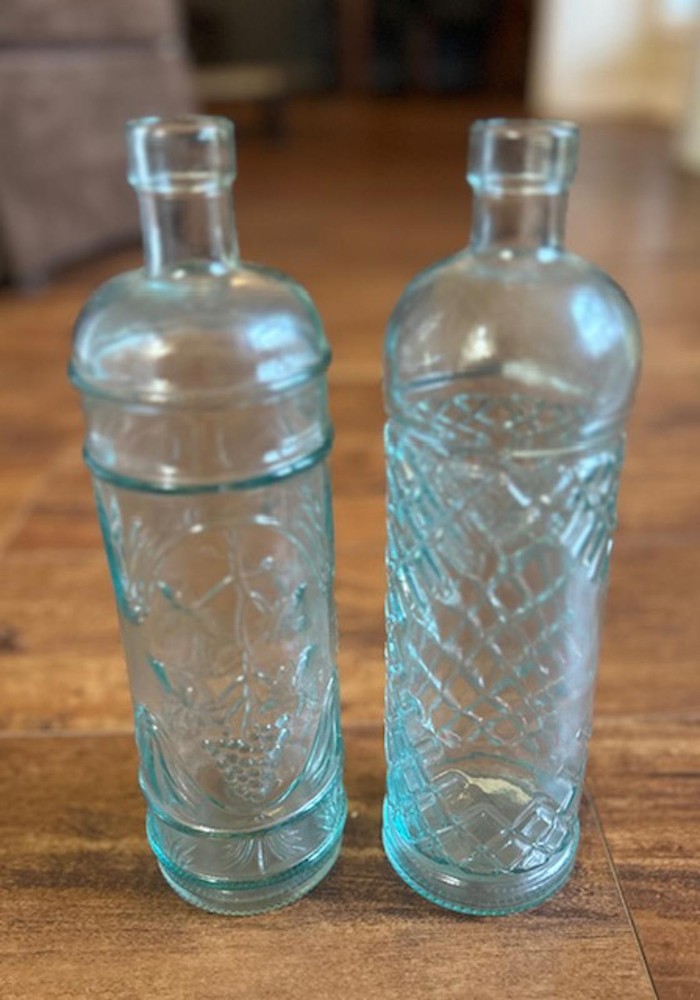 Vintage Embossed Glass Bottles – Set of 2