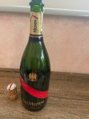G.H. Mumm Empty Champagne Bottle 12” Green Red Gold Classic with original cork