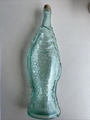 Emerald Green Fish Shaped Wine Bottle 13&Prime;Tall Vintage