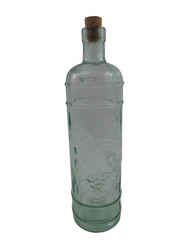 Green Tinted Glass Bottles Lot – Embossed Fruit & Grape Decor 8in & 12in