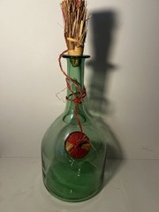 Vtg. Italian Hand Blown Green Glass Wine Decanter w/ice Chamber Stopper 13&Prime; MCM