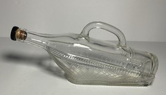 1966 London Winery Ltd Boat in Glass Wicker Basket Wine Bottle, With Handle
