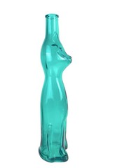 Rheinhessen Riesling Cat Figural Glass Bottle Teal Blue 13.5&Prime; Tall