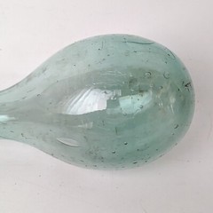 Antique Hand Blown Glass Round Bottom Bulb Wine Bottle Flask Aqua Vtg