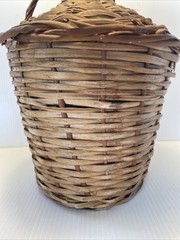 Vtg Wicker Wrapped Demijohn De Muller Spain Green Glass Wine Bottle 13” h x 9”w*