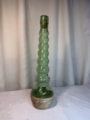 VTG 1973 Green Glass BUBBLE style Italian Empty Wine Bottle W/Wicker Base 13 In