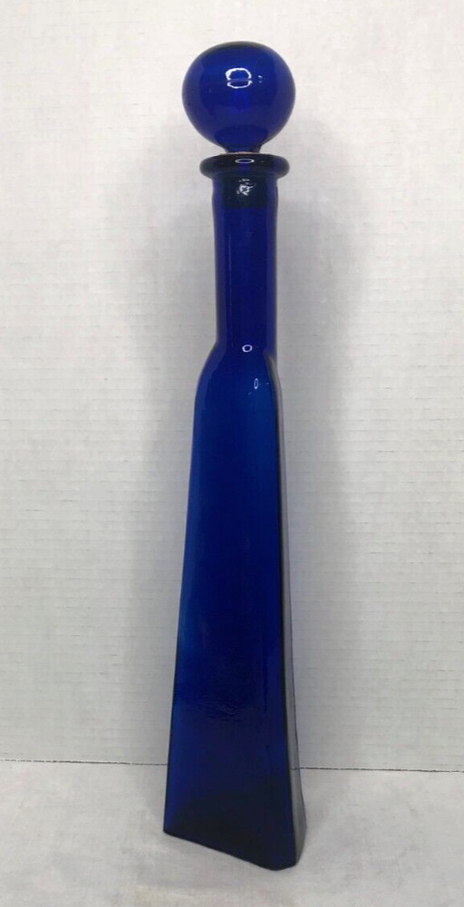 Vintage Triangle Cobalt Blue Wine Bottle & Cork Stopper