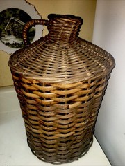 Vintage French Demijohn Wine Bottle Holder Wicker Rattan, 15” Tall