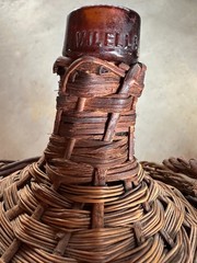 Vintage VILELLA Spain Amber Glass Wicker Wrapped Demijohn Wine Jug Rustic Decor