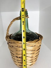 Vintage Farmhouse Demijohn Wine Bottle Aqua Glass, Wicker Wrapped, 12” Tall