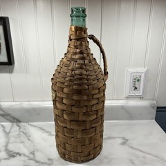 Vintage 1959 BOLLA Wine Wicker Wrapped Green Glass Bottle 16 1/2 Inches Tall