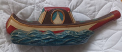 Vintage Viarengo Painted Gondola Boat Shelf Art Glass Wine Bottle Torino Italy