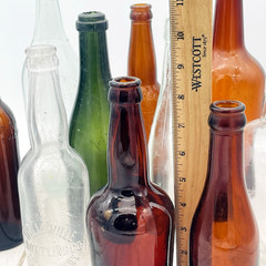Lot of 13 Atq Vtg Colored Green Clear Amber Wine Beer Booze Bottles Decor