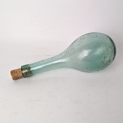 Antique Hand Blown Glass Round Bottom Bulb Wine Bottle Flask Aqua Vtg