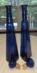 Vintage Cobalt Triangle and Round Wine Bottles with Corks