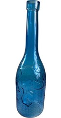 AM Cobalt Blue Glass Wine Bottle with Grapes and Leaves 11.75&Prime; Decorative Art