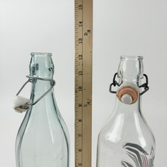 Art Nouveau Le Vin Wine Bottle Set Ceramic Topper Glass Pair 12.5” Bar Decor