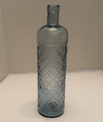 Lt. Blue Wine Bottle w/ Diamond Design-Hand Made In SPAIN—Recycled Glass-11.75&Prime;H