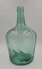 Antique 1860 Green 12&Prime; Wine Jug Valencia Glass Bottle Carbon Demijohn