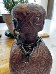VTG Barware Leather Covered Wrapped Spanish Wine Decanter Wine Bottle 8.5 in