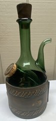 Vintage 1930’s Hand blown Leather Wrap Italian Green Glass Decanter Wine Bottle