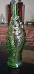 Vintage Italian Green Glass Fish Shaped Bottle Decanter 13&Prime;