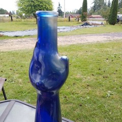 Cobalt Blue Cat Bottle Mosel-Saar-Ruwer Riesling Wine bottle 13&Prime; tall