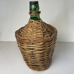 Vtg Wicker Wrapped Demijohn De Muller Viresa Spain Green Glass Wine Bottle 13.5”