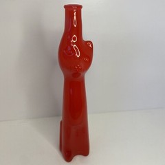 2017 HAPPY CAT FIGURAL RIESLING WINE BOTTLE RED KITTY KITTEN VASE EMPTY 13&Prime;