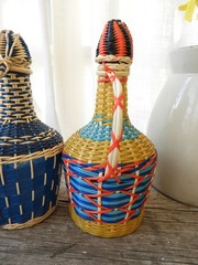 MCM 2 Colorful Plastic Wrapped Glass Bottles|Viresa Demijohn Spain J. Albinana H