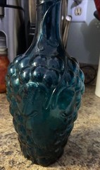 Clear TEAL Grape Vineyard Design Wine Bottle 10” tall Rare Vintage
