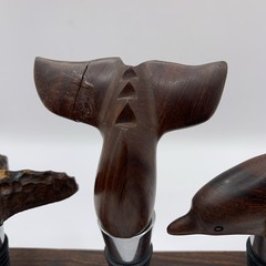 Hand Carved Wine Bottle Stopper SET Of 4 Dolphin Starfish Whale Tail Handcrafted