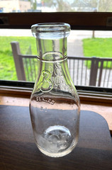 Vintage Milk Bottle 3 Cent Clear Glass Dairy Quart Bottle Cadmium Glow