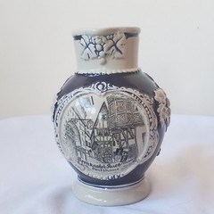 German Stoneware Bernkastel-Kues Wine Jug Cobalt Blue & White 6 Inch Tall
