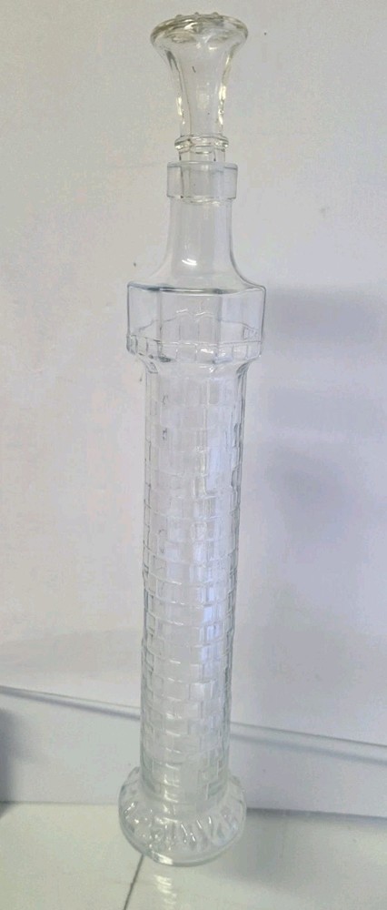 375 ml Clear 14 1/4” Wine Decanter Light House Textured Pattern With Topper