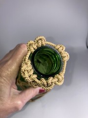 Macrame Wrapped Glass Wine Bottle Green Grapes Textured Gorgeous Half Gallon