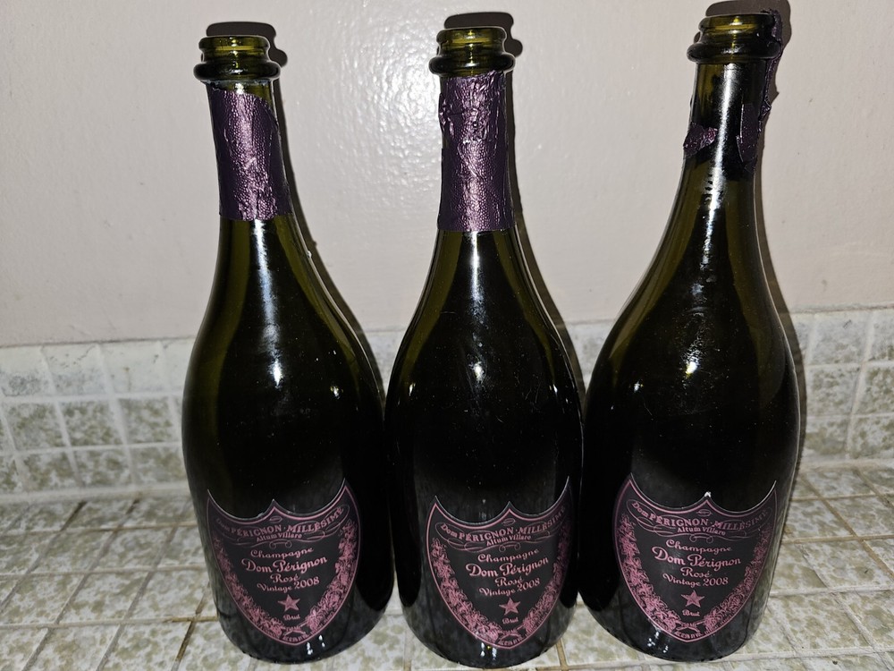 3 EMPTY Dom Perignon Rose 750 ML, EMPTY CHAMPAGNE BOTTLE, ROSE