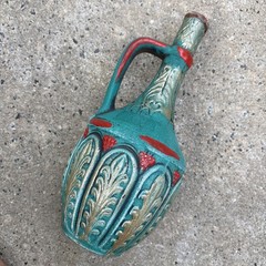 Vintage Medea Ceramic Turquoise Wine Bottle Decanter Jug Boho MCM Table Decor