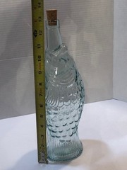 Vintage Wine Olive Oil Fish Shaped Bottle Bluish Green Clear Glass 13.5&Prime;x4&Prime;x3&Prime;