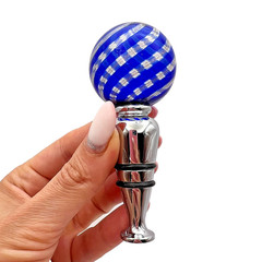 Vintage Silver Plated Cobalt Glass Bottle Wine Cap Lid Collectible Made in Italy