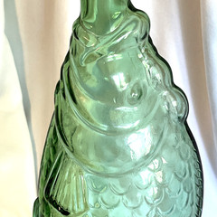 1960-70s Vintage Green Glass Italian Fish Shaped Wine Bottle Decanter w/Cork 13&Prime;