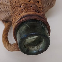 Rare Vintage Large Handmade Green Glass Bottle – Wicker Demijohn Wine~ 14”