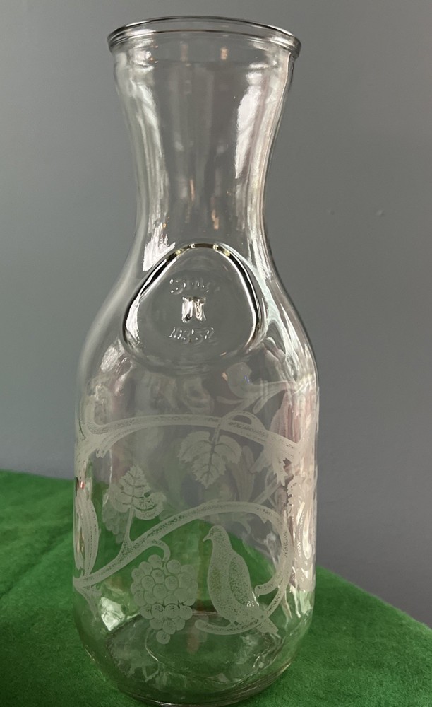 Vintage 1988 Floral Etched Norman Kosarin Carafe Paul Masson Vineyards Birds
