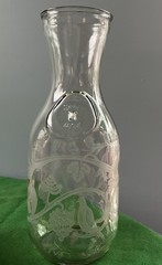 Vintage 1988 Floral Etched Norman Kosarin Carafe Paul Masson Vineyards Birds