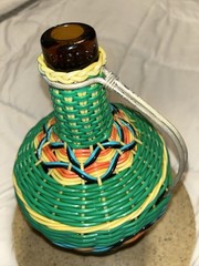 Vtg Viresa Plastic Woven Wicker Wine Bottle Metal Handle- Empty 12&Prime; No Cap