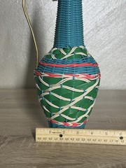 Vintage Spain Wine Bottle Plastic Woven Wicker Metal Handle