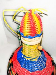 Vintage Viresa Scoubidou Colorful Wine Bottle Plastic Woven Wicker Spain 60-70s